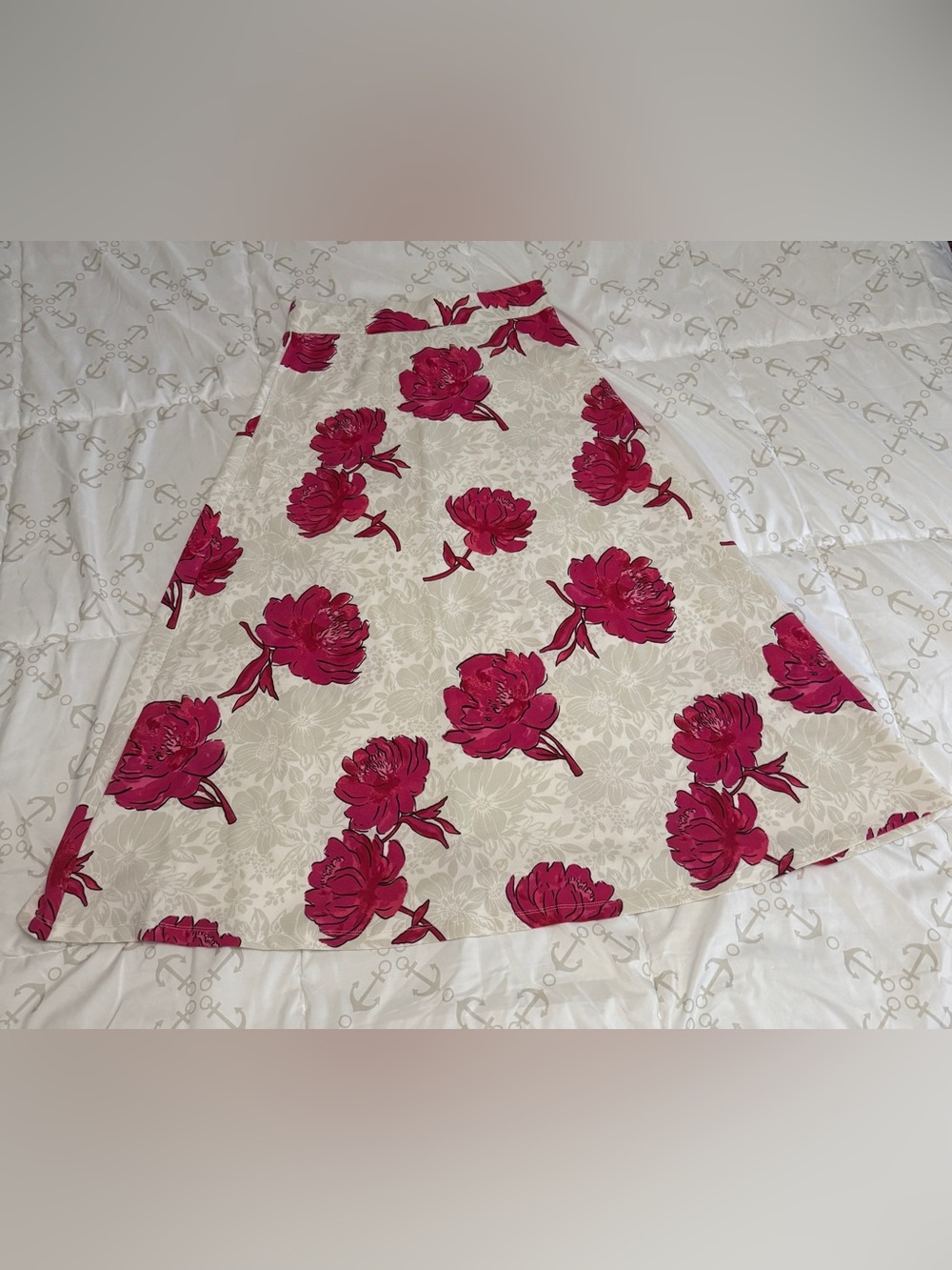 Cream Maxi Skirt with Pink Floral Print
